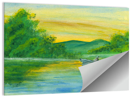 Rowboat on Serene Lake Watercolor Wall Art