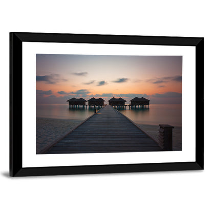 Overwater Bungalows at Sunset Wall Art