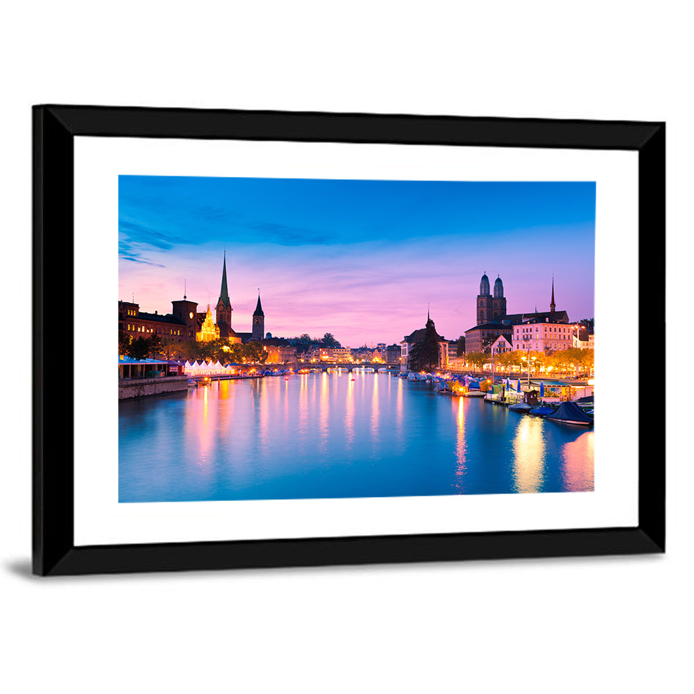 Zurich Blue Hour Over the Limmat Wall Art