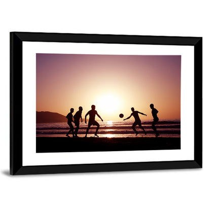 Beach Football at Sunset Wall Art