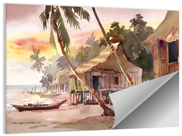 Malaysian Coastal Village at Sunset Wall Art as a poster print