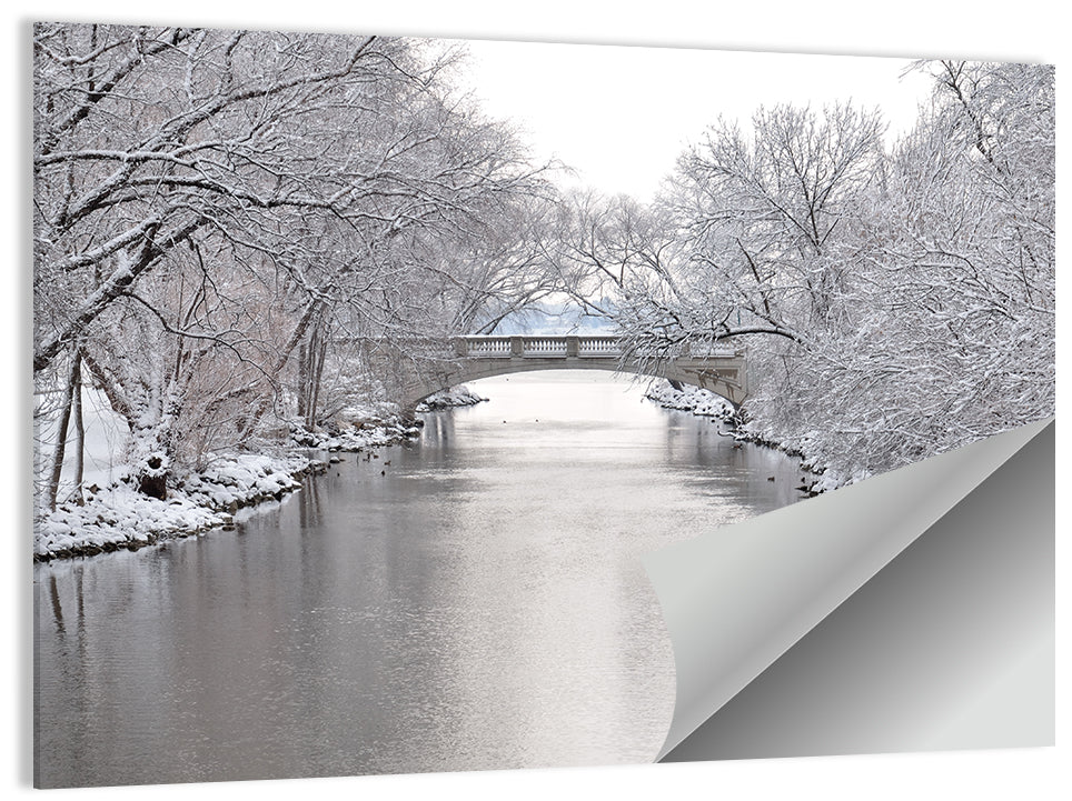 Yahara River Winter Stone Bridge Wall Art