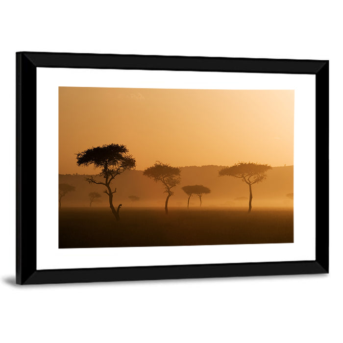 Massai Mara Morning Mist Wall Art as a framed print
