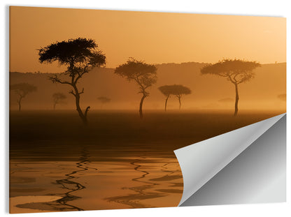 Savanna Sunset Acacia Silhouettes Wall Art
