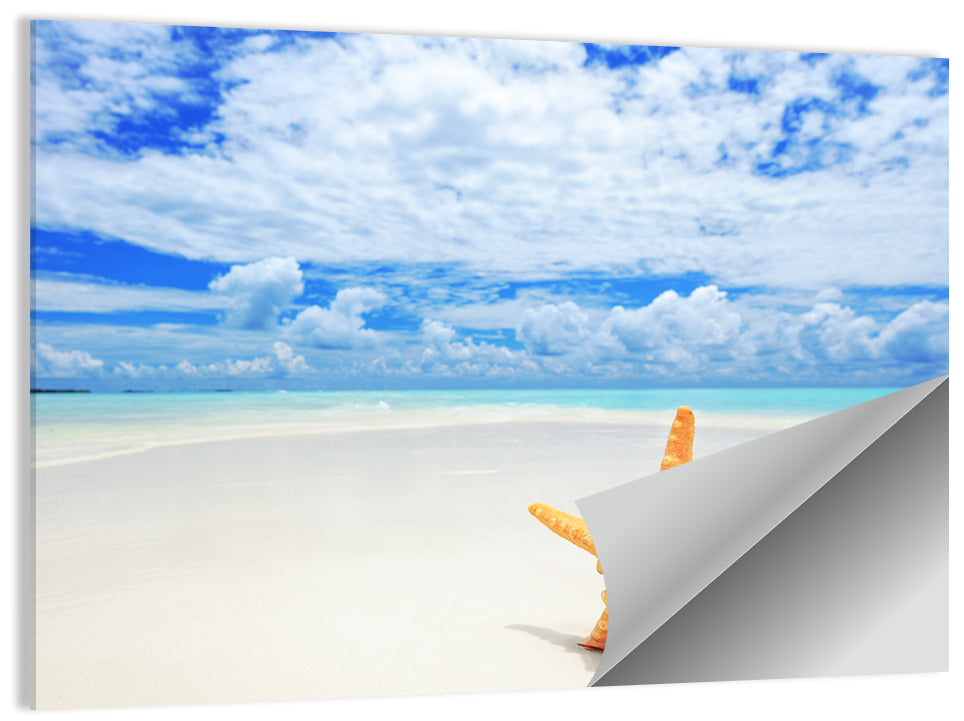 Minimalist Yellow Starfish on Turquoise Shore Wall Art