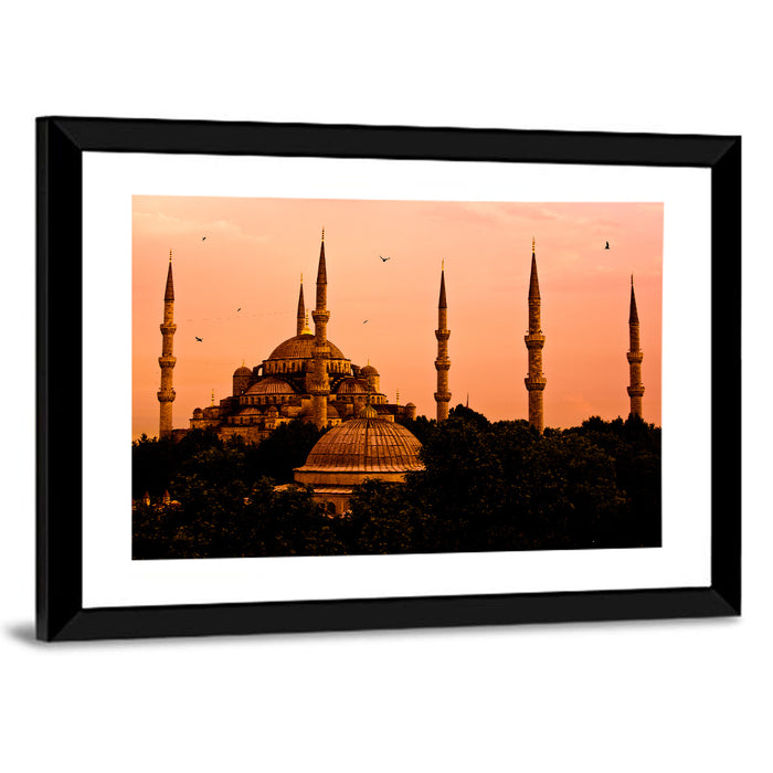 Sultan Ahmed Mosque at Sunset Wall Art as a framed print
