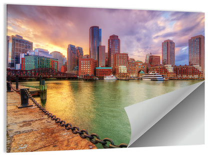Boston Harbor Skyline at Sunset Wall Art
