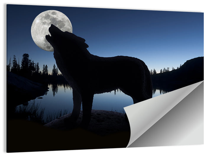 Howling Wolf at Full Moon Wall Art as a poster print