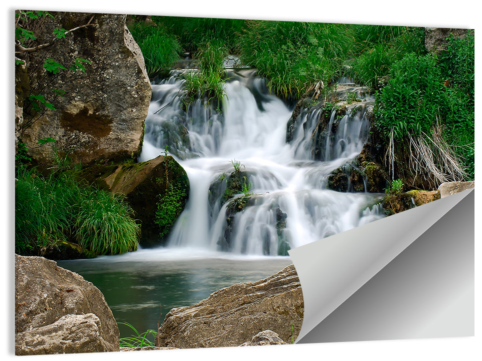 Moss Covered Rocky Waterfall Wall Art