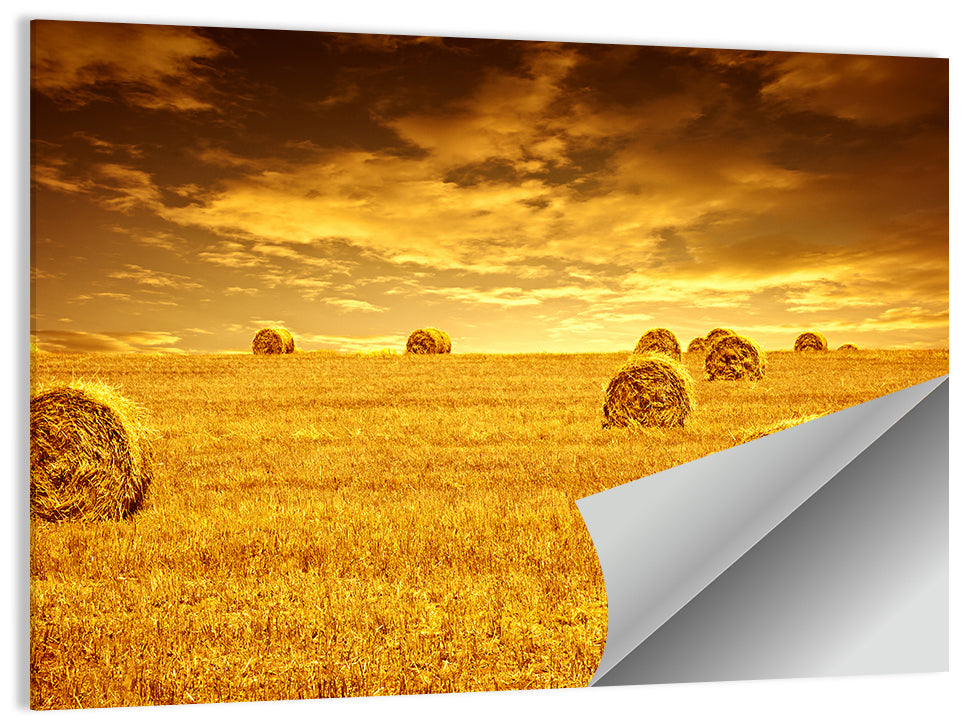 Golden Hour Haystacks Wall Art, poster print, landscape