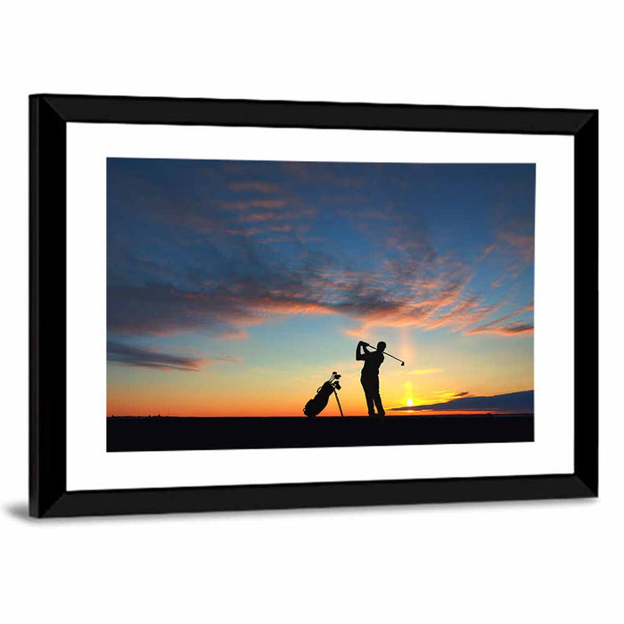 Sunset Golfer Silhouette Wall Art as a framed print