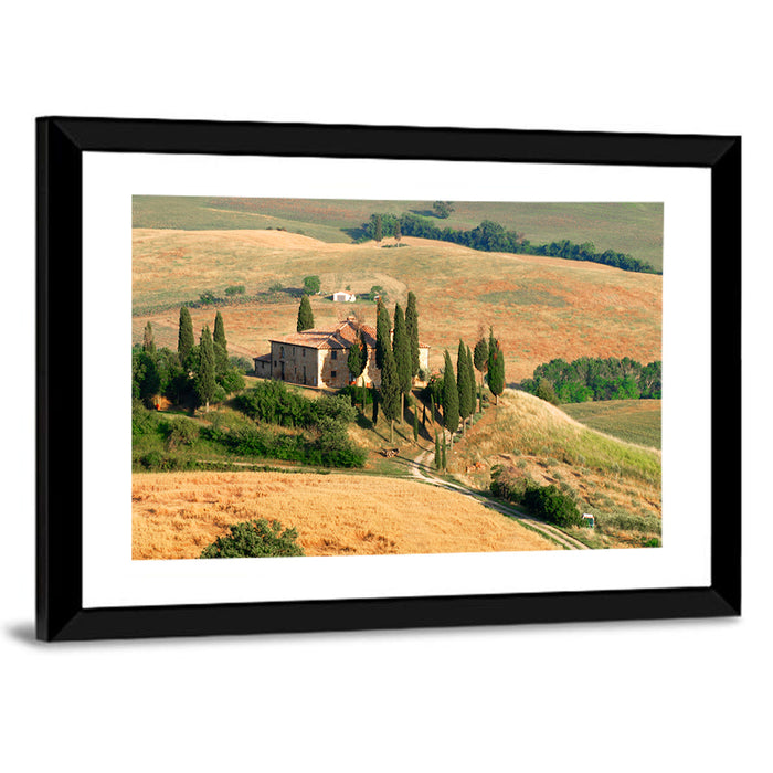 Golden Cypress Hill Villa Wall Art as a framed print