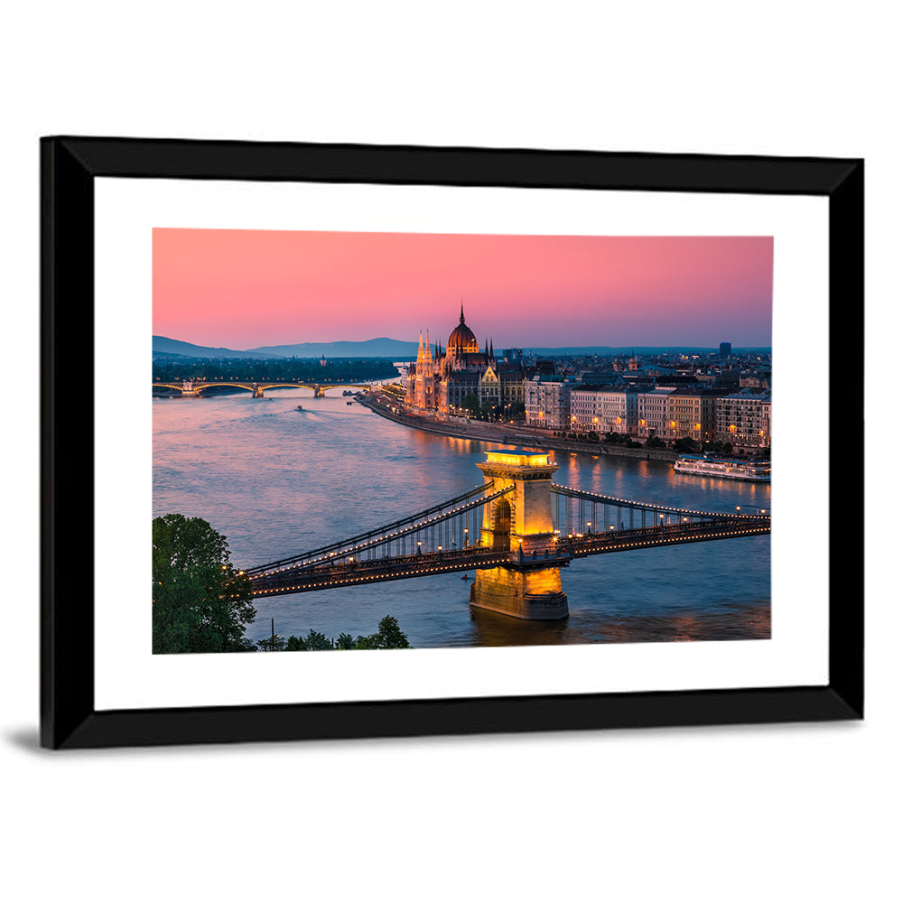 Budapest Chain Bridge at Twilight Wall Art