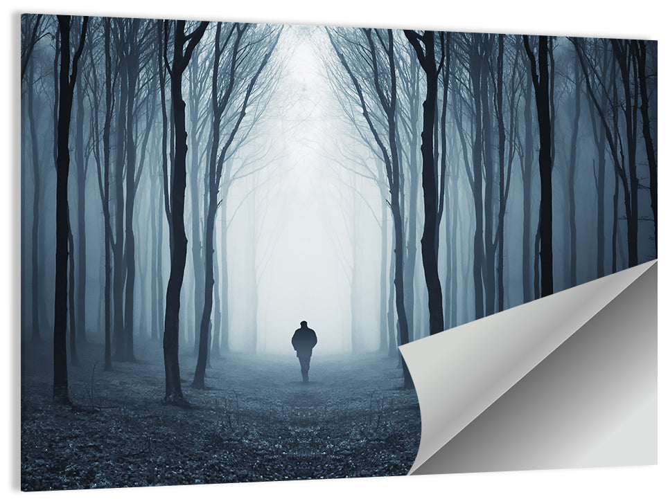 Lone Figure in Misty Forest Wall Art