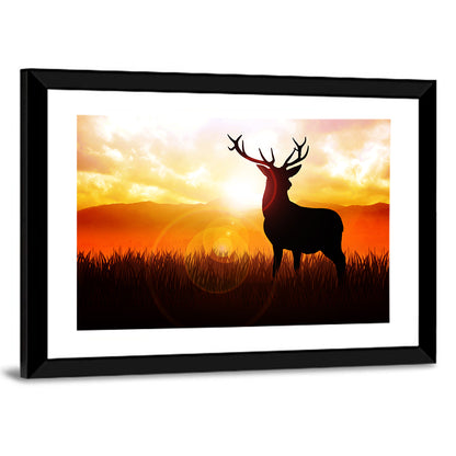 Golden Hour Deer Silhouette Wall Art