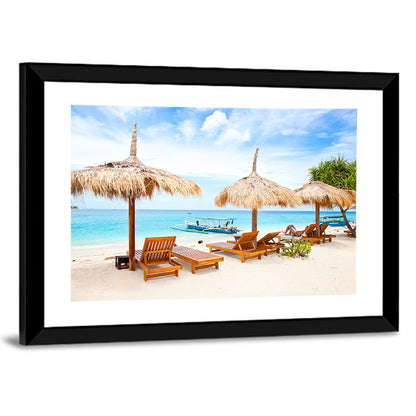 Gili Meno Beach with Thatched Umbrellas Wall Art