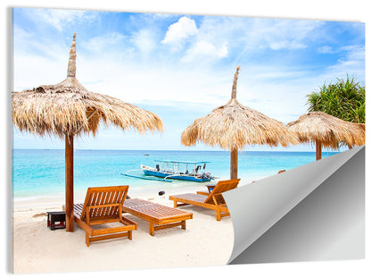 Gili Meno Beach with Thatched Umbrellas Wall Art