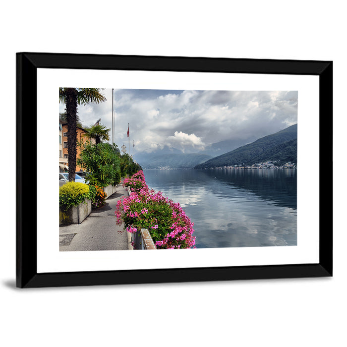 Lake Lugano Floral Walkway Wall Art as a framed print