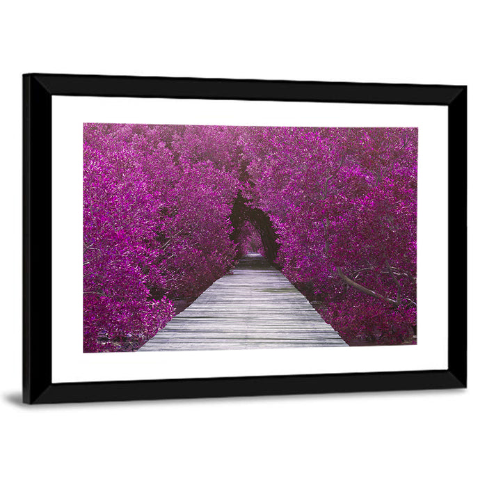 Magenta Mangrove Pathway Wall Art as a framed print