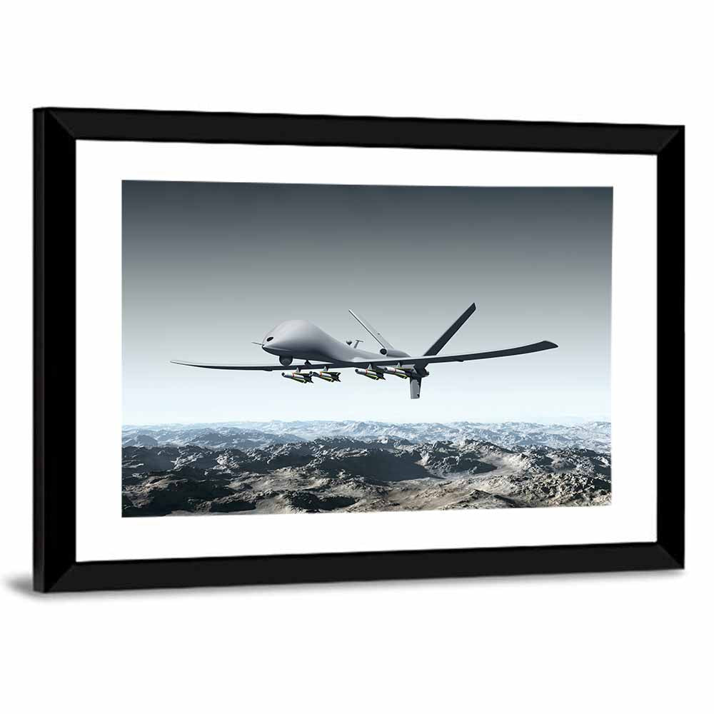 Armed Combat Drone Over Mountains Wall Art