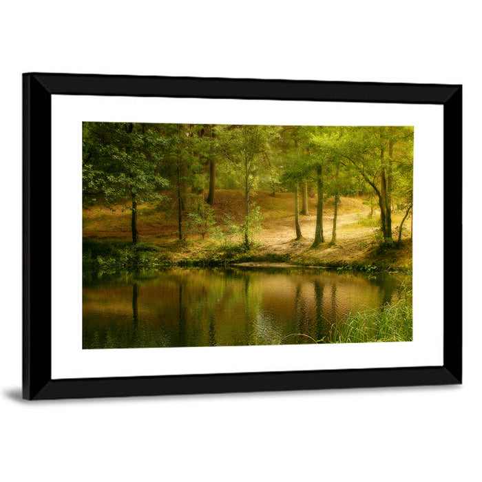 Forest Pond at Golden Hour Wall Art as a framed print