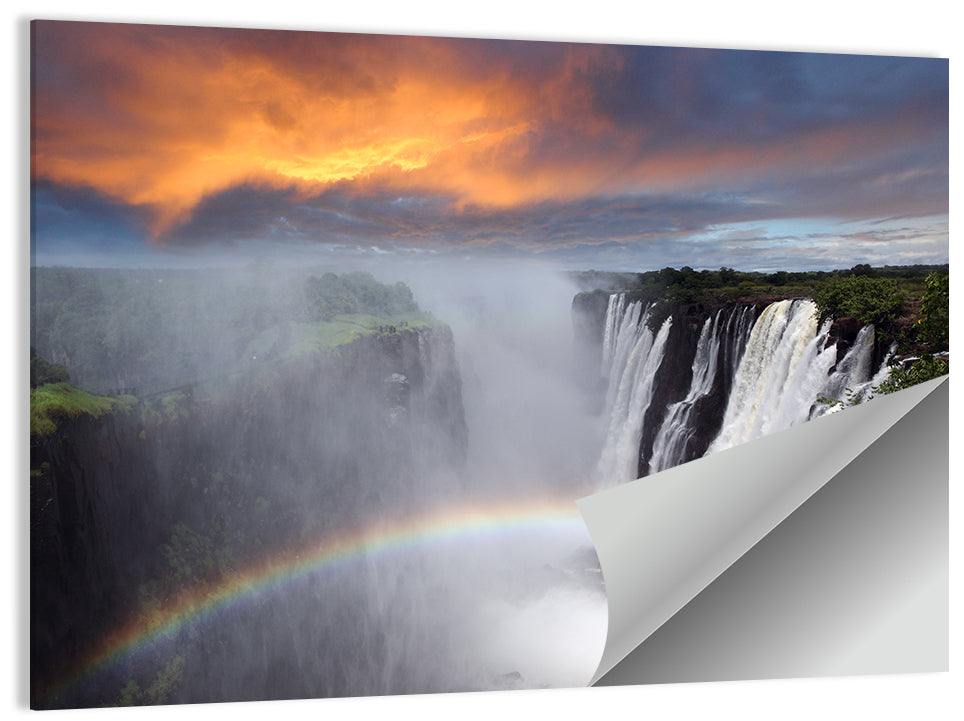 Victoria Falls Rainbow at Dusk Wall Art