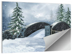 Snowy Stone Bridge in Winter Forest Wall Art