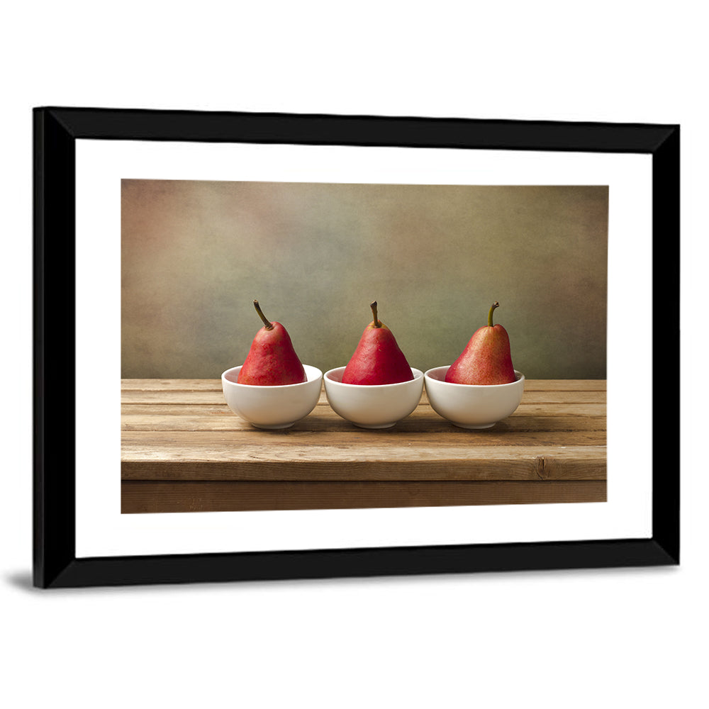 Three Red Pears in Bowls Wall Art