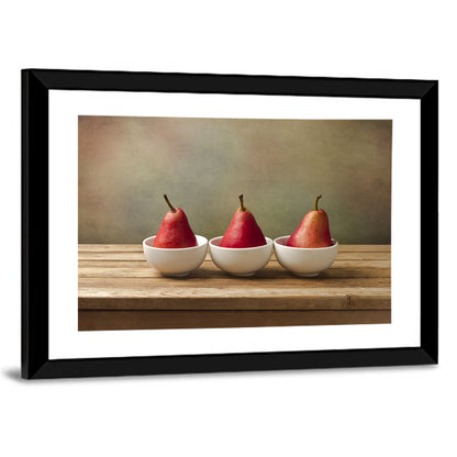 Three Red Pears in Bowls Wall Art