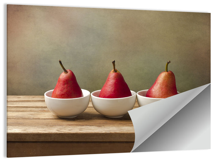 Three Red Pears in Bowls Wall Art as a poster print