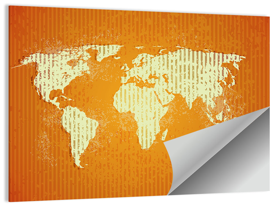 Vintage Orange World Map Wall Art