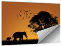 Elephant Family at Golden Sunset Wall Art
