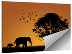 Elephant Family at Golden Sunset Wall Art