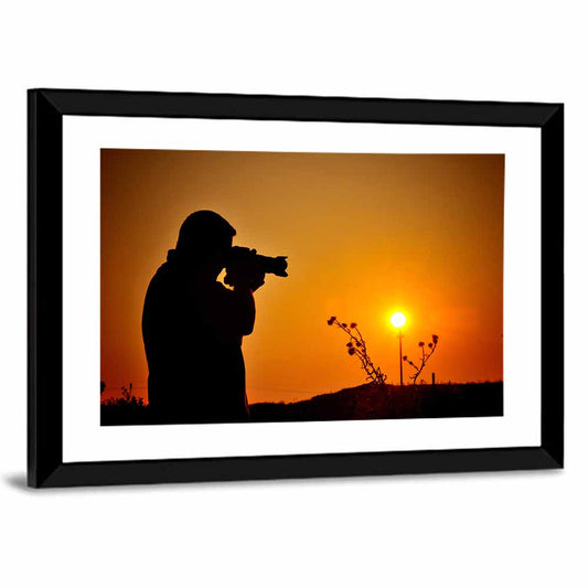 Golden Hour Photographer Silhouette Wall Art