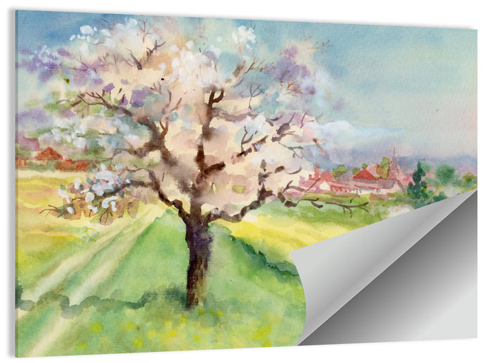 Spring Village Watercolor Wall Art as a poster print