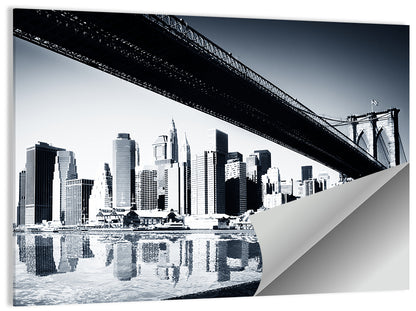 Brooklyn Bridge Low Angle Skyline Reflection Wall Art