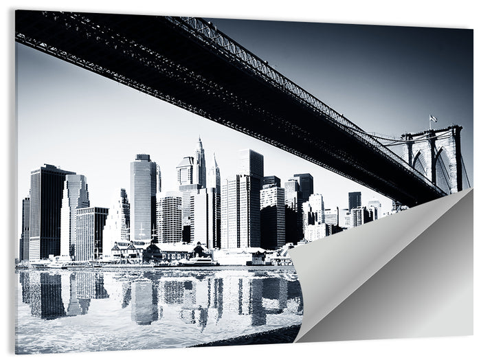 Brooklyn Bridge Low Angle Skyline Reflection Wall Art as a poster print