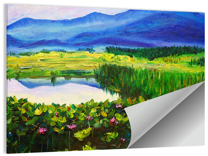Summer Lake with Lotus Blossoms Wall Art as a poster print