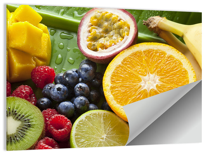 Vibrant Fresh Fruit Flat Lay Wall Art as a poster print