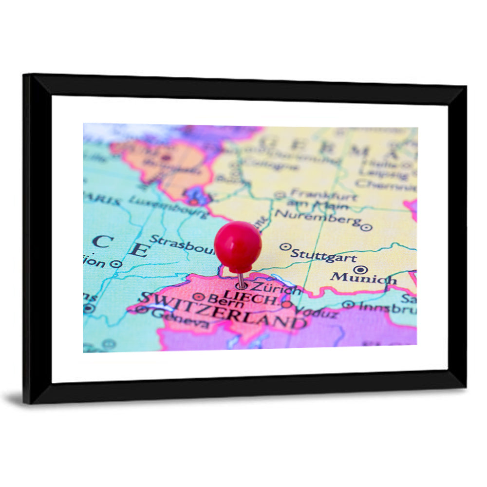 Zurich Map with Red Pin Wall Art
