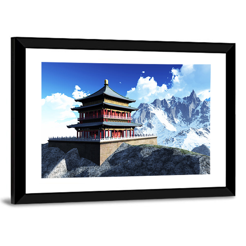 Sunlit Pagoda and Snow Peaks Wall Art