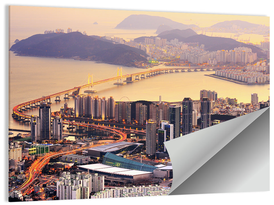 Busan Dusk Aerial Skyline with Gwangan Bridge Wall Art