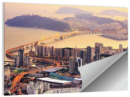 Busan Dusk Aerial Skyline with Gwangan Bridge Wall Art