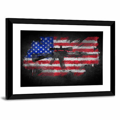 M16 Over Distressed American Flag Wall Art