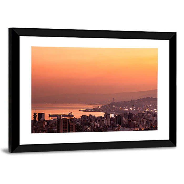 Beirut Sunset Skyline Wall Art as a framed print