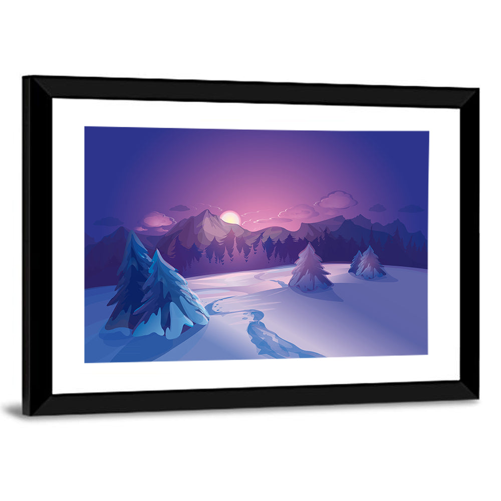Lavender Winter Mountain Illustration Wall Art