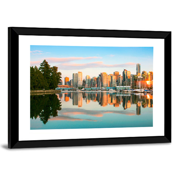 Vancouver Skyline at Coal Harbour Wall Art as a framed print