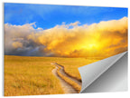 Sunlit Meadow Path with Dramatic Clouds Wall Art