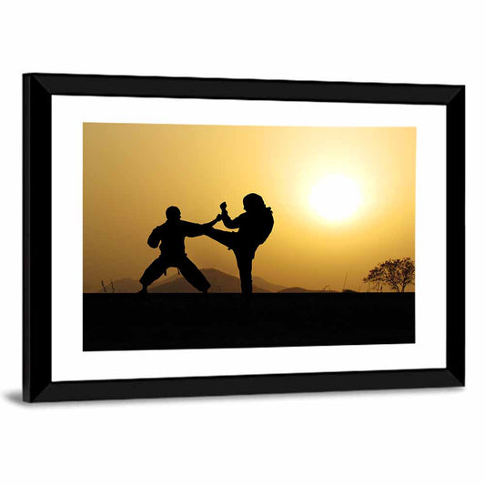 Martial Arts Silhouettes at Sunset Wall Art