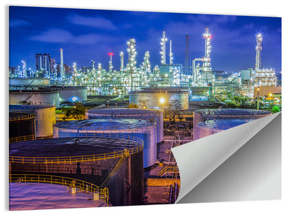 Illuminated Oil Refinery at Twilight Wall Art
